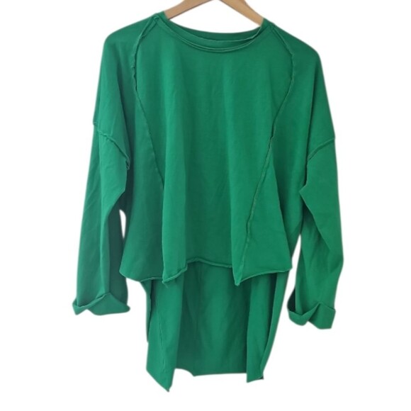 Green Layered High‑Low Raw‑Hem Tee Pullover Oversized Top Lagenlook Artsy Sz 1x - Picture 1 of 16